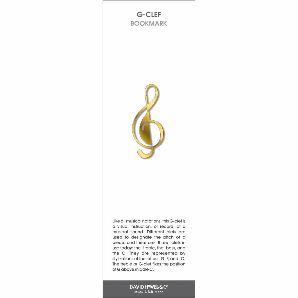 Gold G-clef bookmark in a simple treble clef shape with a polished metallic finish.