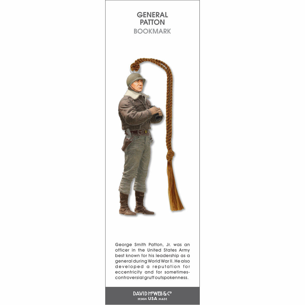 General Patton’ bookmark featuring George S. Patton in WWII uniform holding binoculars with a brown tassel.