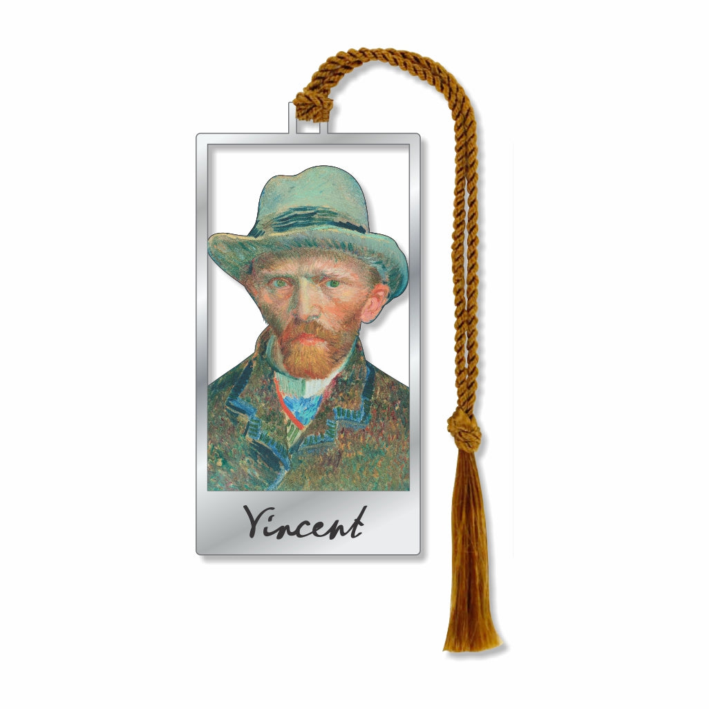 Vincent van Gogh portrait metal bookmark with braided brown tassel for book lovers