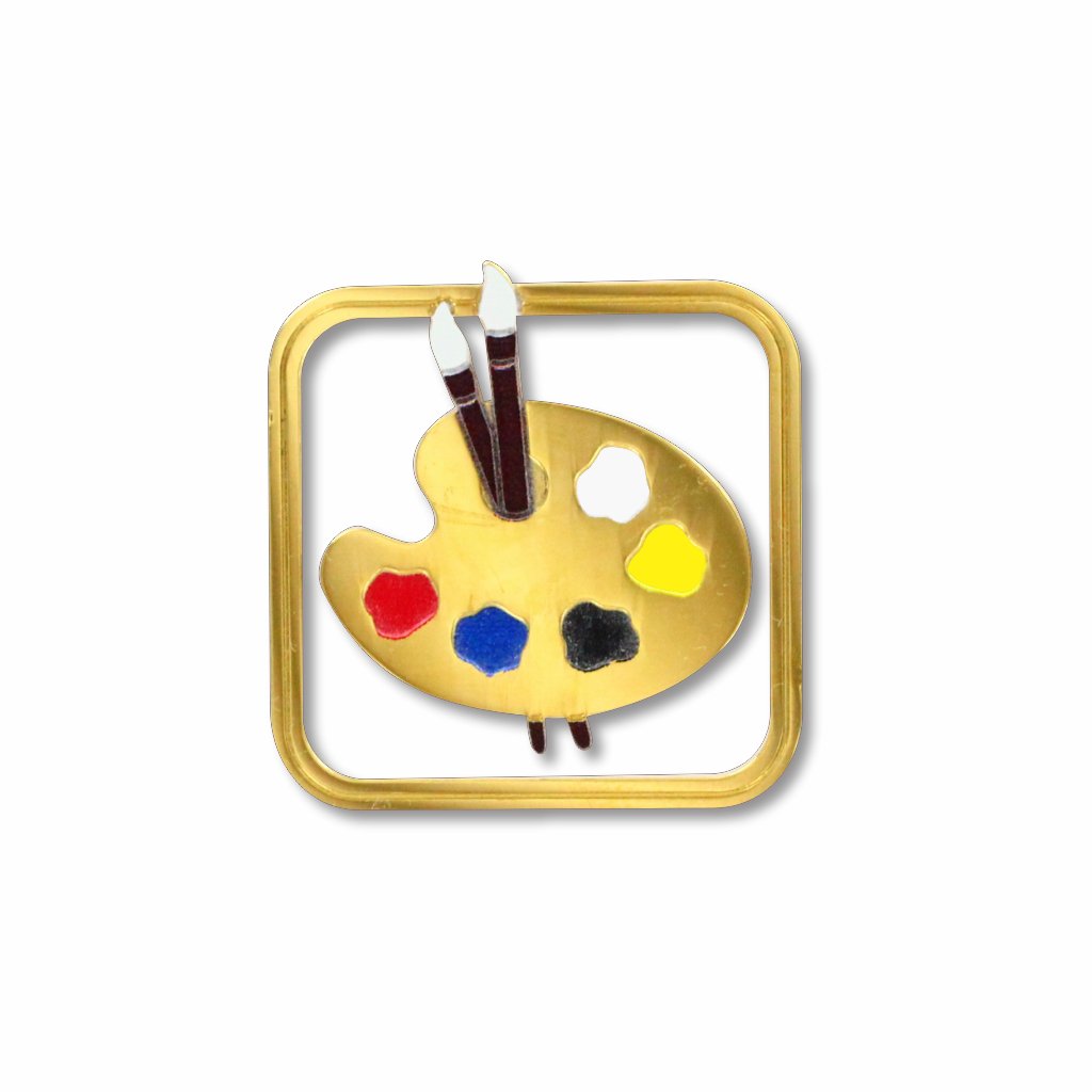 Painter’s palette metal clip bookmark featuring the classic artist palette design with primary colors, a timeless symbol of art and creativity.