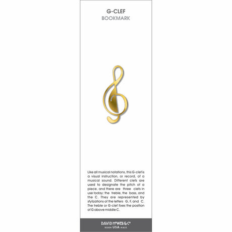 Gold G-clef bookmark in a simple treble clef shape with a polished metallic finish.