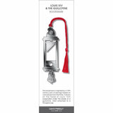 Louis XIV & the Guillotine bookmark featuring a silver guillotine design with red tassel.