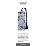 Tiffany Spring Magnolia bookmark featuring stained-glass style magnolia blossoms in soft blues and purples with a navy tassel.