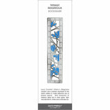 Tiffany Magnolia’ bookmark featuring blue magnolia blossoms in a stained glass–style silver design.