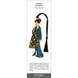 Geisha at Night’ bookmark featuring a woman in a traditional kimono, with a black braided tassel.