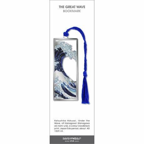 The Great Wave’ bookmark featuring Hokusai’s iconic ocean wave print, with a blue braided tassel.