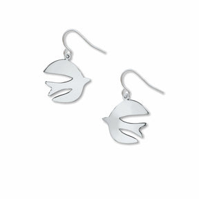 After Matisse A Bird silver-tone dangle earrings featuring abstract bird silhouettes inspired by Matisse paper cutout artwork.