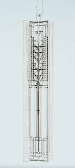 Frank Lloyd Wright Tree of Life silver metal keepsake based on a window design.
