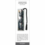 Harvest Moon Over New York bookmark with cats on a city fire escape, full moon, skyline, and black tassel.