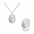 Hoot Owl pendant necklace with a silver-tone owl design shown on a chain and displayed in a three-layer stacked view.