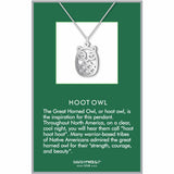 Hoot Owl pendant necklace featuring a silver-tone owl design inspired by the Great Horned Owl.