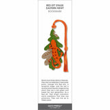 Red eft newt metal bookmark with bright orange salamander on green leaf and orange tassel. 