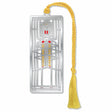 Frank Lloyd Wright Robie House foundation approved Metal depicting horizontal architectural design with geometric lines in warm tones and gold braided tassel