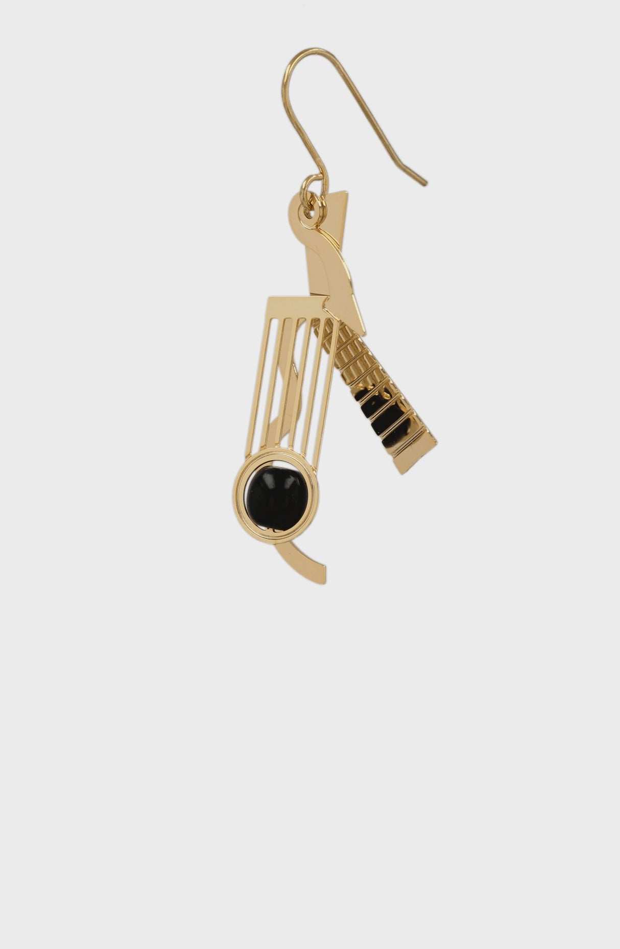 Cubist Guitar Gold Earrings, Black Bead
