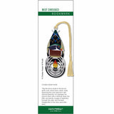 Charley Harper metal bookmark of a duck with an autumn leaf and cream braided tassel.