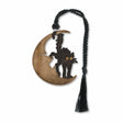 Chat-Noir Cabaret Sign Metal Bookmark designed with a crescent moon and a black cat silhouette, with   a braided black tassel.