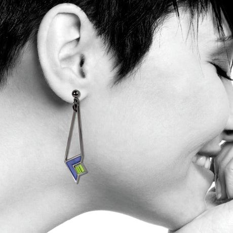 Frank Lloyd Wright Dana House Art Glass Earrings, Blue/Green