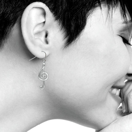 Small G-Clef Silver Tone Earrings