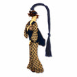 Geisha Walking metal bookmark inspired by Kitagawa Utamaro ukiyo-e courtesan art from Edo-period Japan with navy braided tassel.