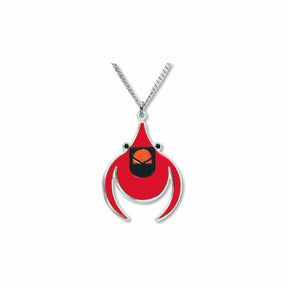 Cardinal pendant necklace featuring a bold red and black stylized bird design inspired by Charley Harper’s minimalist wildlife artwork.