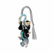 The Dancing Geisha Cat metal bookmark features a stylized illustration of a cat gracefully spinning in an elaborate geisha costume. The design is inspired by the work of Utagawa Kuniyoshi, who often depicted kabuki actors and geishas in animal forms to navigate historical censorship rules in 19th-century Japan. The artwork blends whimsy and tradition, reflecting Edo-period satire and creativity with silver braided tassel.